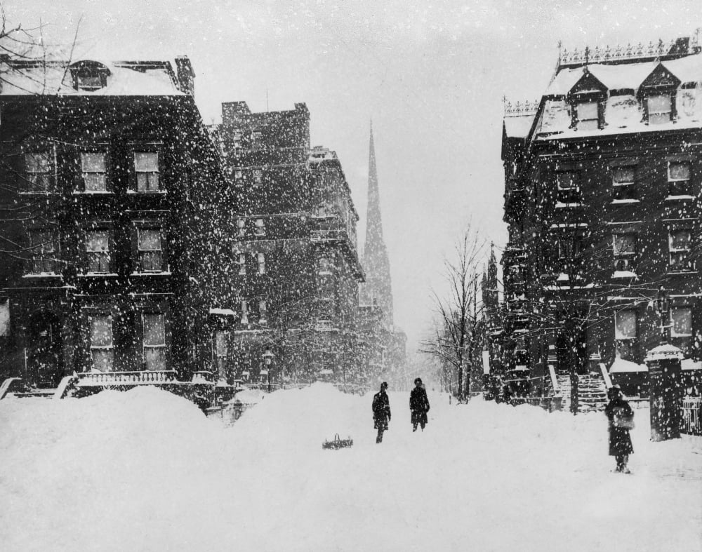 New York Blizzard Of 1888. Nlooking North Along Lower Fifth Avenue From