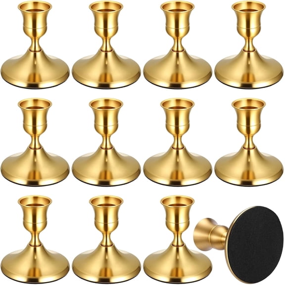 MORAVE 12 Pcs Brass Gold Taper Candle Holders, Vintage Metal Candlesticks for Wedding, Christmas Mantel & Table Centerpiece Decor