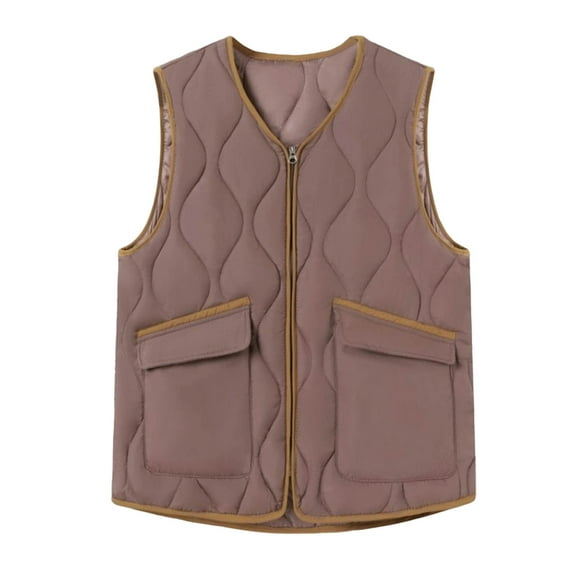 Gfyviroh Vests for Women Plus Size Casual Sleeveless Jackets Zip Open Front Patchwork Solid Vest Outerwear with Pockets