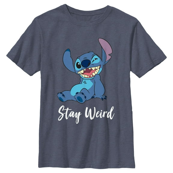 Boy's Lilo & Stitch Stay Weird Stitch Graphic Tee Navy Blue Heather Small