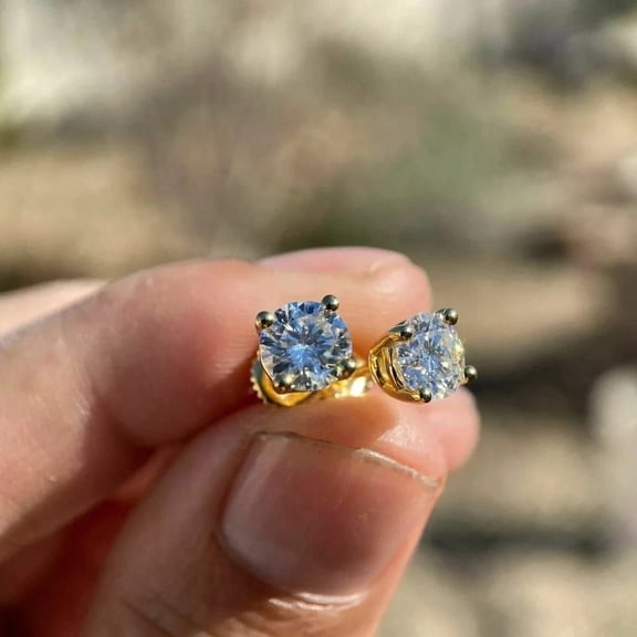 14k Yellow Gold Plated 2Ct Round Cut Simulated Diamond Women's Solitaire Stud Earrings