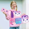 thumbnail image 2 of AGSDON 3PCS Kids Cat Backpack for Girls, 15" Sequin Bookbag with Lunch Box, Pink School Bag for Elementary Preschool Toddler, 2 of 7