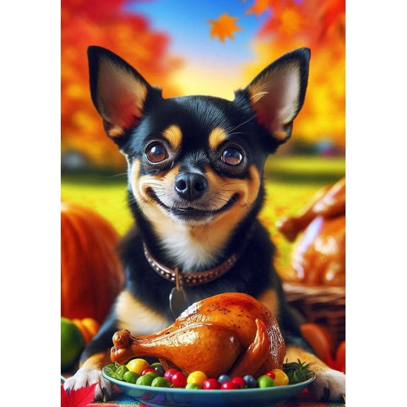 Chihuahua Black and Tan Smooth - Best of Breed DCR Thanksgiving Garden Flag 12" x 17"