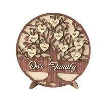 Chmadoxn Personalized Name Family Tree Wooden Decor Desktop Sign Wooden Decoration Sign Gift for Mom with Names on Heart Shape (11.8 inch)