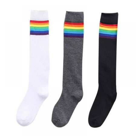 

Knee High Socks for Women and Girls – 3 Pairs Striped Tube Socks with Non-Slip Ribbed Cuffs