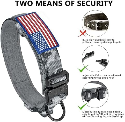 Tactical Dog Collar, Adjustable Military Training Nylon Dog Collar with Control Handle and Heavy Metal Buckle for Medium and Large Dogs, with Patches and Airtags Case (XXL, Camo)