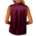 thumbnail image 6 of Enjoytime Ladies Tops Solid Color V Neck Collared Button Down Blouses Summer Dressy Business Casual Sleeveless Shirts Wine L, 6 of 6