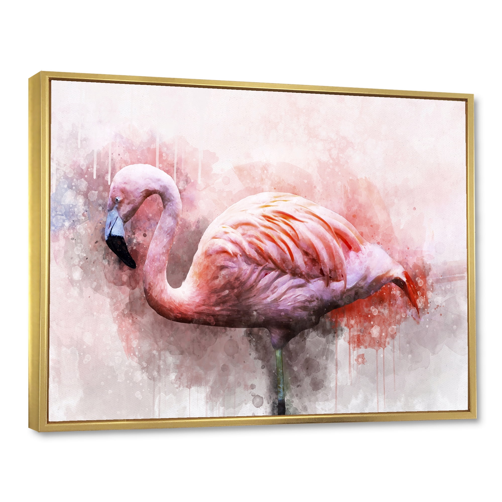 Designart 'Abstract Portrait of Pink Flamingo V' Farmhouse Framed Canvas Wall Art Print