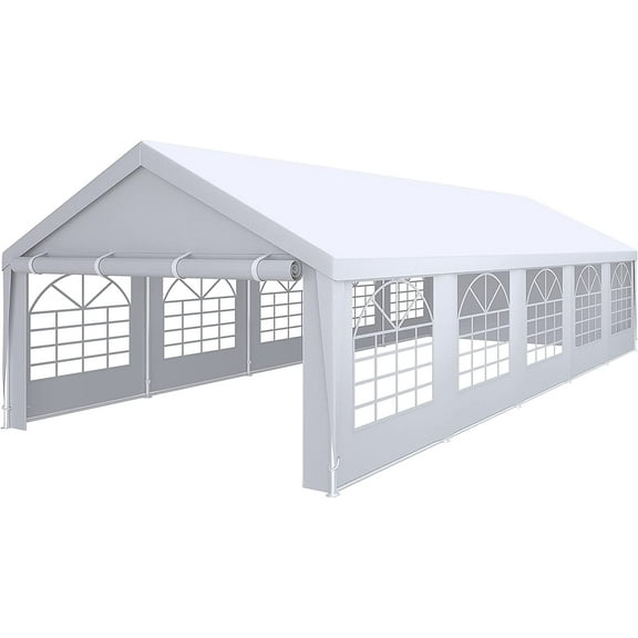 Dextrus 16' x 32' Heavy Duty Gazebo Outdoor Party Wedding Tent Canopy Carport Shelter with Removable Sidewall Windows, White