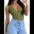 thumbnail image 3 of Tops Cortos de Encaje Sin Mangas con Cuello en V para Mujer, Estilo Y2K, para Salir Verde M, 3 of 8