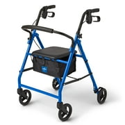 Medline Steel Rollator Walker for Adult, Blue, 350 lb. Weight Capacity, 6 Wheels, Foldable, Adjustable Handles