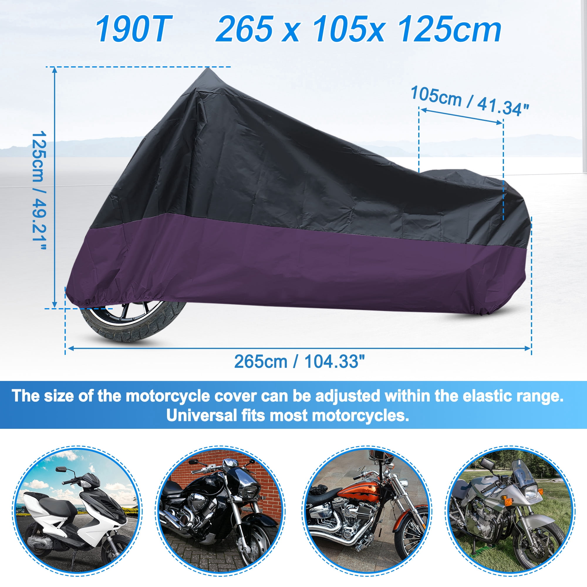 Unique Bargains 180T Motorcycle Cover Protector Rain Dust UV Proof Black Purple XXL