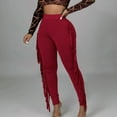 thumbnail image 5 of YYDGH Women's High Waist Fringe Jogger Sweatpants Bodycon Stretch Slim Tassels Side Long Pencil Bottoms Wine Red S, 5 of 8