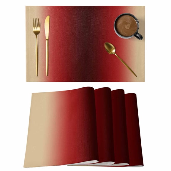 Dark Red Yellow Ombre Placemats Set of 8, Farmhouse Modern Gradient Art Placemats for Dining Table, Place Mats for Kitchen Tabletop, Waterproof Wipeable Dining Table Mats Set