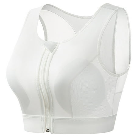Summer Savings Clearance! Ecqkame Sports Bras For Women Wireless Yoga Workout Zipper Comfy Bra Seamless High Support Tank Tops Bras White S