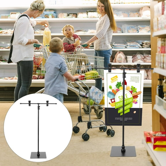 Topbathy Black Adjustable Poster Stand Banner Holder for Store Displays, Advertising, Events, and Use
