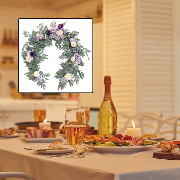 Decoración de boda Arreglos Telón de fondo rústico Guirnalda de vegetación Hoja de flor artificial para fiesta Cumpleaños Recepción D Baoblaze guirnalda de seda