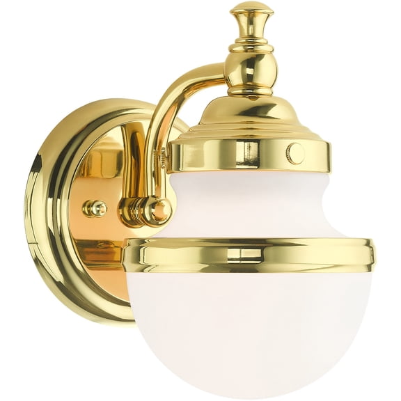 5.5 inch 1 Light Polished Brass Wall Sconce with White Glass Shade
