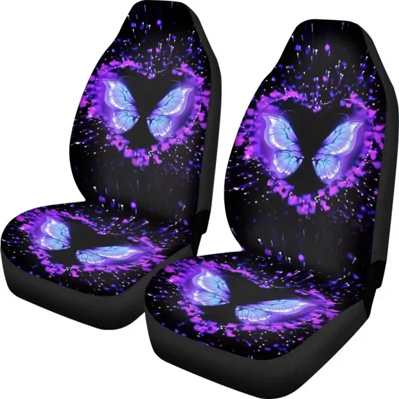Colorful Butterfly Fancy Print Seat Covers Universal Fit Easy Installation Seat Cushion Car Seat Cover for Women Four Seasons 2 Piece