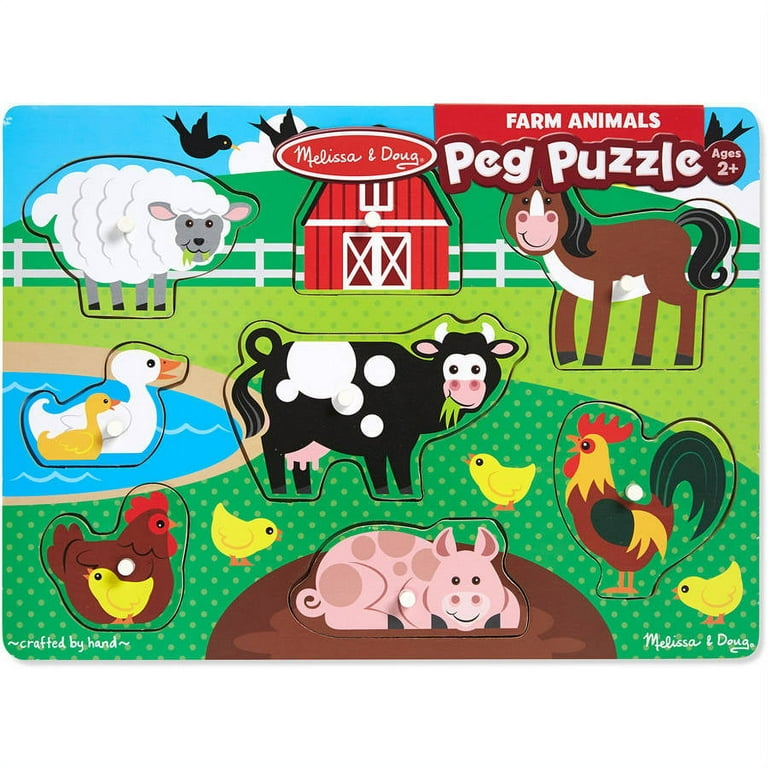 Melissa Doug World of Animals Wooden Peg Puzzles Set Pets