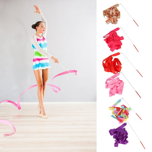 Lot De 2 Rubans De Danse Pour Enfants – Rouge/jaune Et Rose/violet, Parfaits Pour La Gym Et Les Spectacles