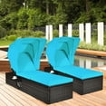 thumbnail image 1 of Costway Lot de 2 Chaises Longues de Patio en Rotin avec Coussin, Auvent Réglable, Turquoise, 1 of 10