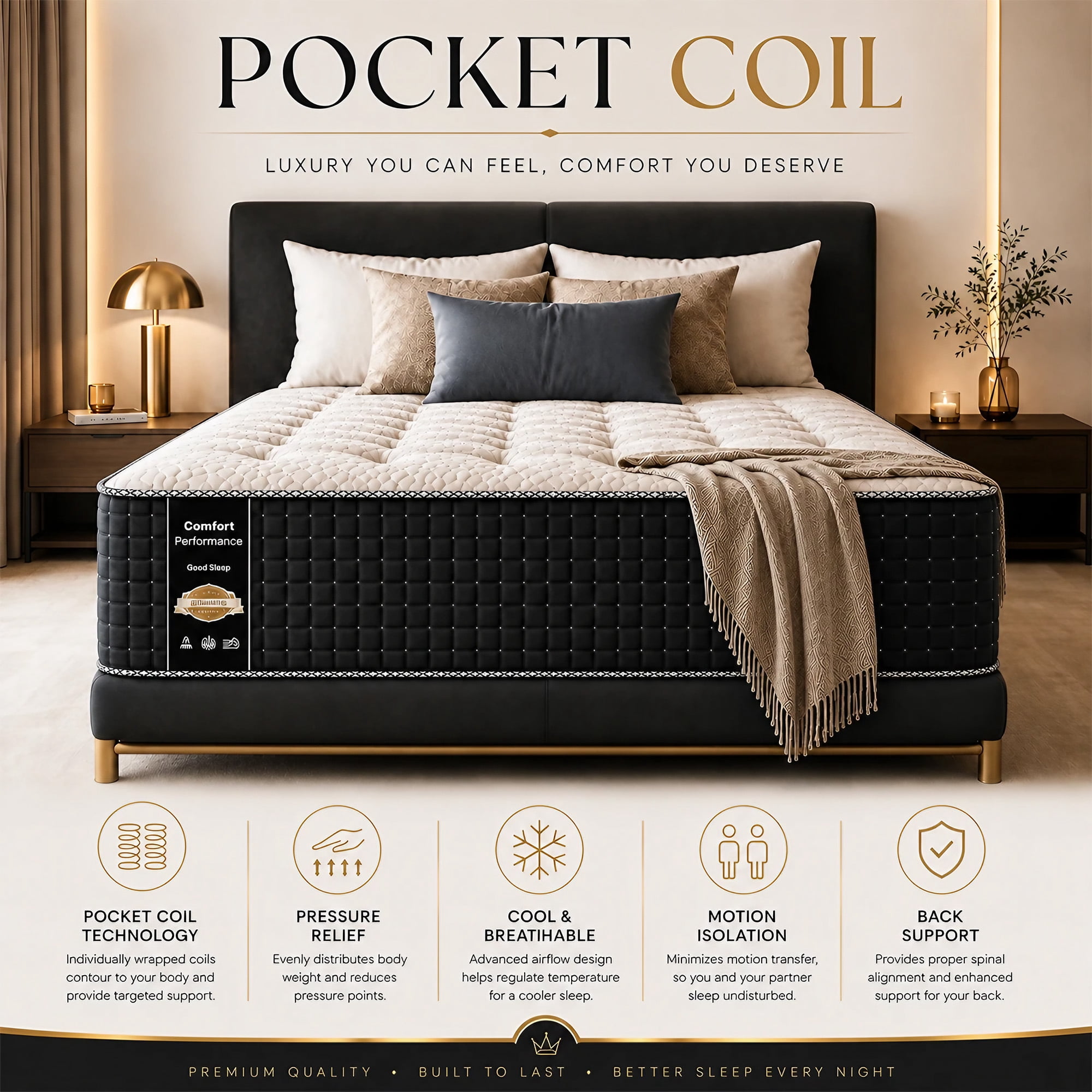 Continental Sleep, 14" Firm Hybrid Mattress-w/Heavy Damask Fabric, Pocket Coils for Motion Isolation, Pressure Relief & Cooling-Reinforced Edges, H/D Foam Base, 2" Soft Quilted Top, Twin