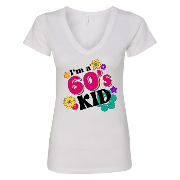 Inktastic I'm a 60's Kid 1960's Style Colorful Flowers Women's V-Neck T-Shirt
