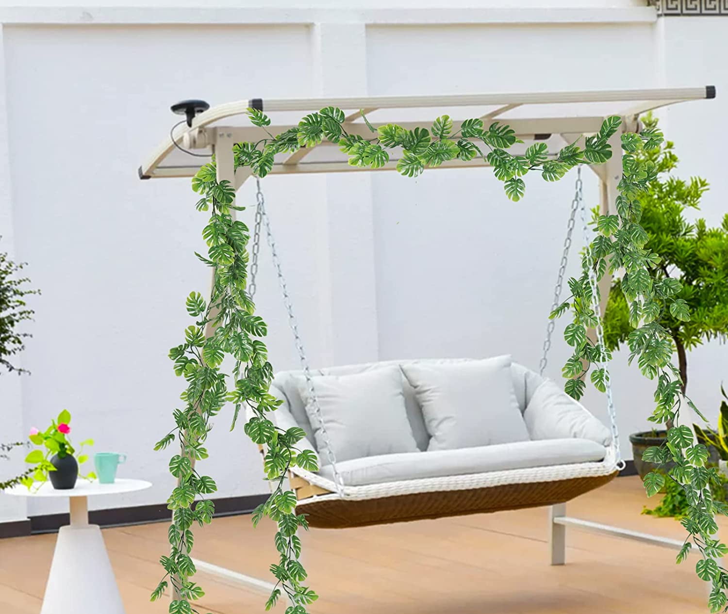 Xiao Hua 4Pcs Artificial Monstera Leaf Vines 5.9FT Fake Hanging Plants Ivy Palm Leaves Greenery Vines Faux Tropical Monstera Garland