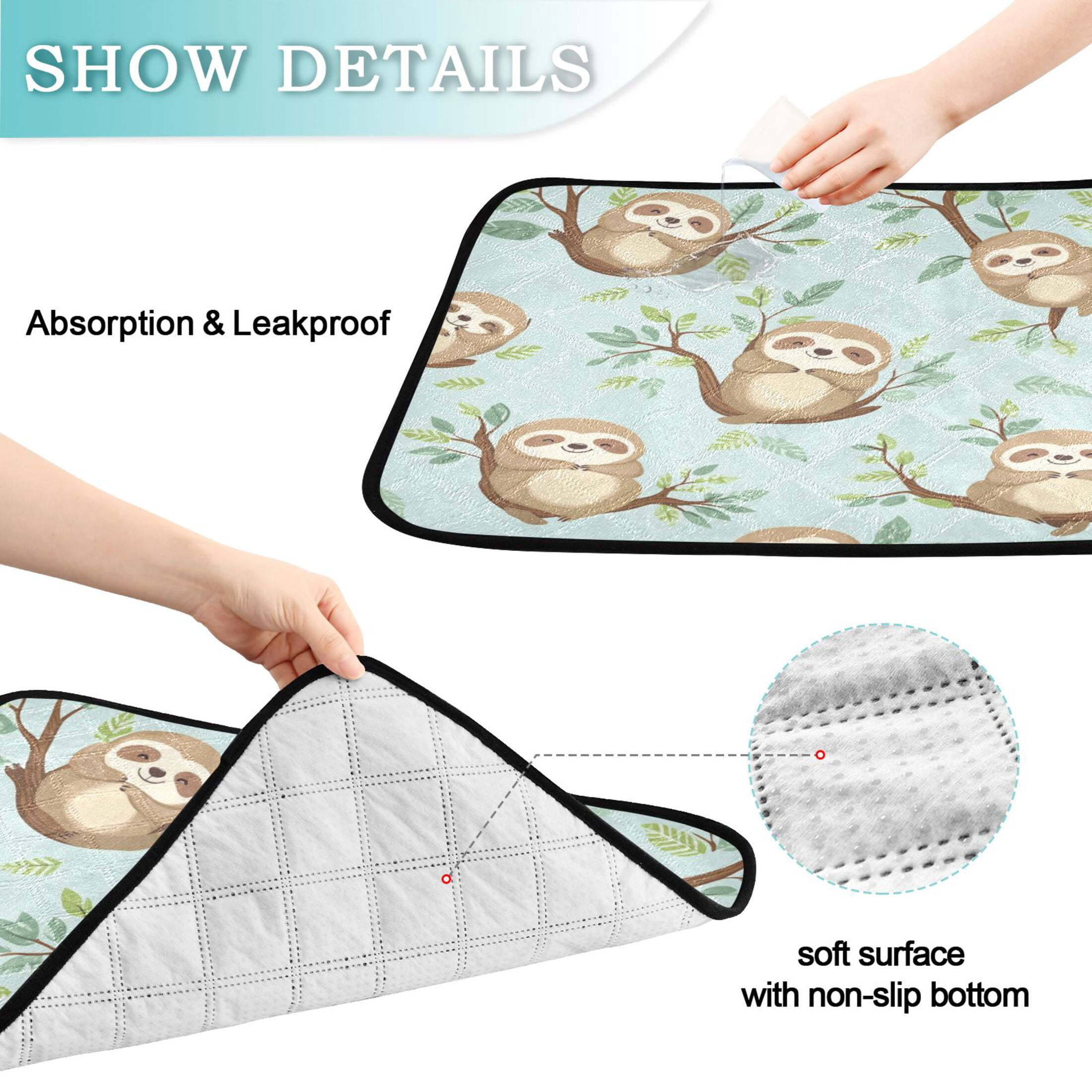 Qxltty Cute Sloth Sitting on Tree Pattern Cat litter Pads Pet Set of 3 Diaper Mats Center Anti-leakage Layer Absorbent Soft and Comfortable