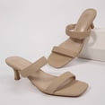 thumbnail image 5 of Pennysue Women Square Toe Low Heel Sandals Cushioned Slip On Two Strap Heeled Sandals for Wedding Working Partying, 5 of 7