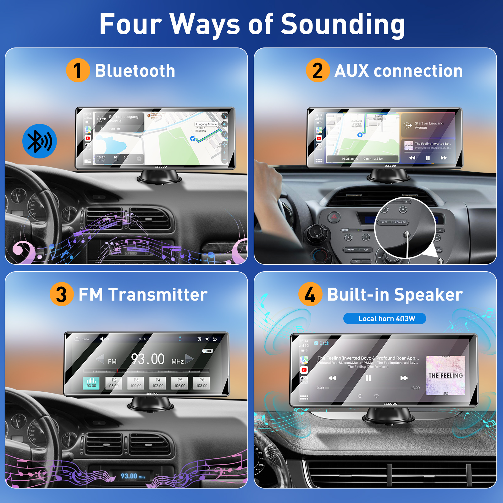 ESSGOO 10.26" Full HD Wireless Car Stereo: Apple CarPlay & Android Auto, Magic Link Screen Mirroring, GPS Navigation, Dual Bluetooth 5.0, AUX/FM Audio – Universal 7-32V for Cars, Trucks, RVs
