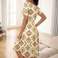 thumbnail image 6 of DBAIXID Knee Length Dress for Women Summer Plus Size Short Sleeve Crewneck Floral Print Flowy Midi Dresses with Pocket Khaki L, 6 of 7