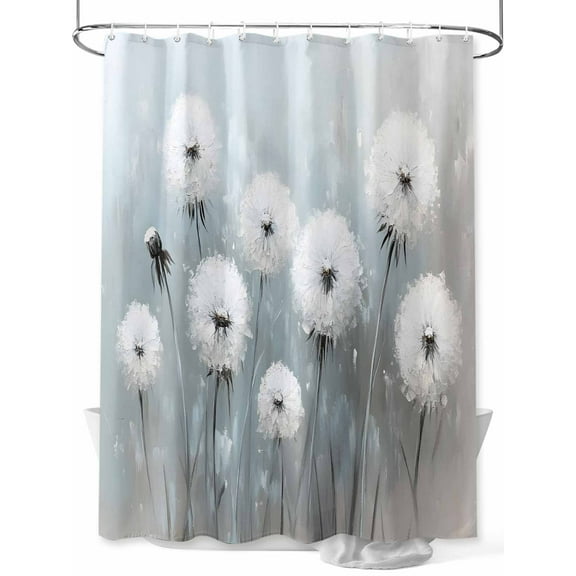 Shower Curtain Dandelion Oil Painting Shower Curtains for Bathroom, Waterproof Polyester Shower Curtain Set with Hooks, Extra Long 72" x 84" White Blue Vintage