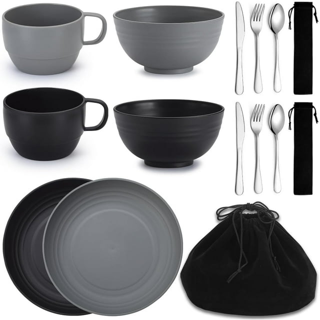 Camping Mess Kits for 2 Person, Silverware Set Spoons Forks Knives, Camping Essentials Gear, Accessories for Travel, Picnic, Outdoor, Easy to Carry and Clean