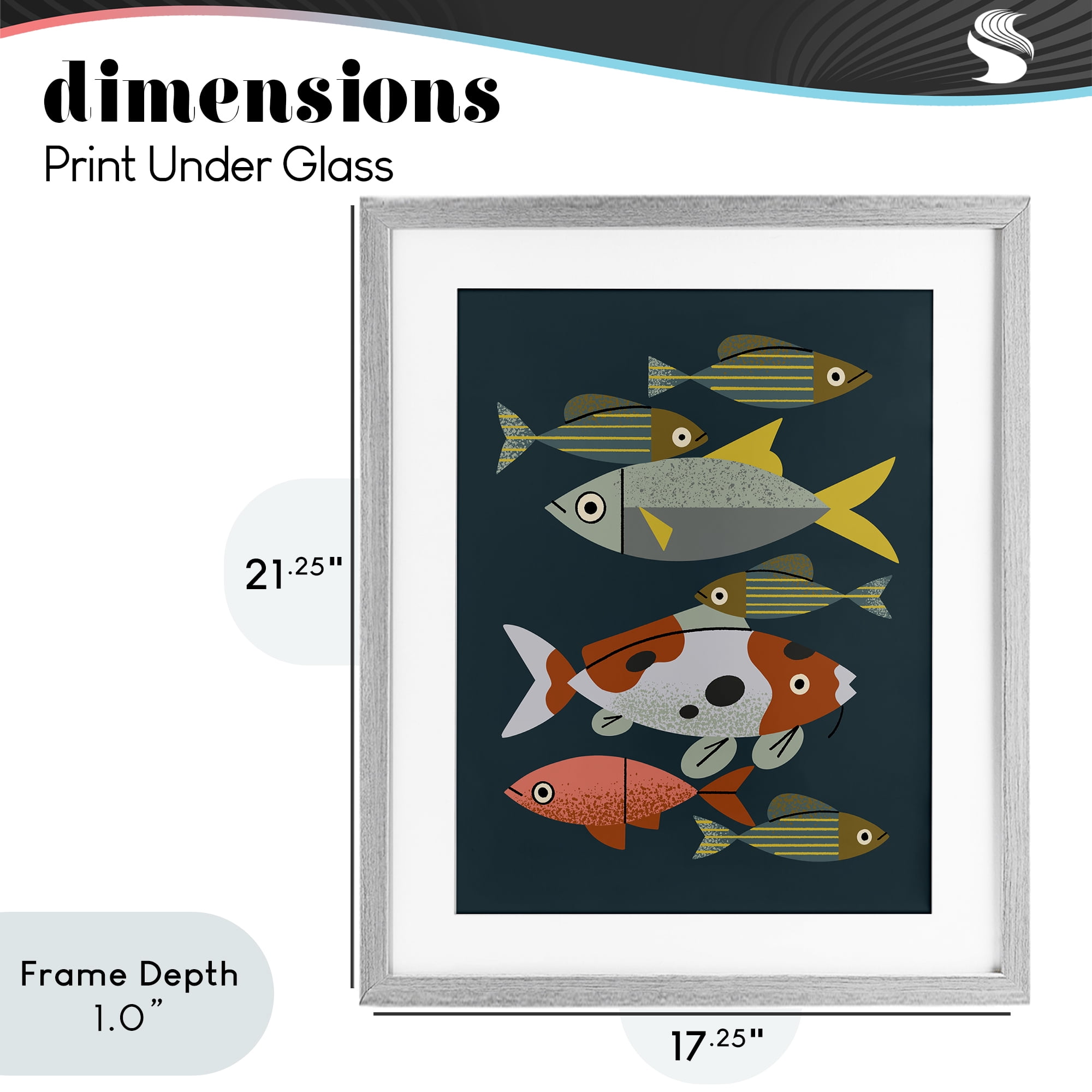 Stupell Industries Midcentury Pond Fishes Gray Framed Print Under Glass, design by Renea L. Thull