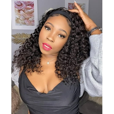 RightOn Black Wig Headband Wigs for Black Women Synthetic Heat Resistant Wigs With Wig Cap(16 inche)