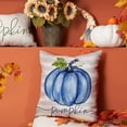 thumbnail image 2 of Fall Pillow Covers 18x18 Inch Set of 2 Fall Autumn Thanksgiving Ink Painting Blue Pumpkins Stripe Pillowcovers Cotton Linen DecorativeDecoration for Home Couch, 2 of 6