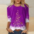 thumbnail image 2 of Womens Christmas Tops 3/4 Sleeve Shirts Christmas Tree Print Crewneck Printed Flower Loose Side Split Tunic Holiday Graphic Tees Blouses, 2 of 4