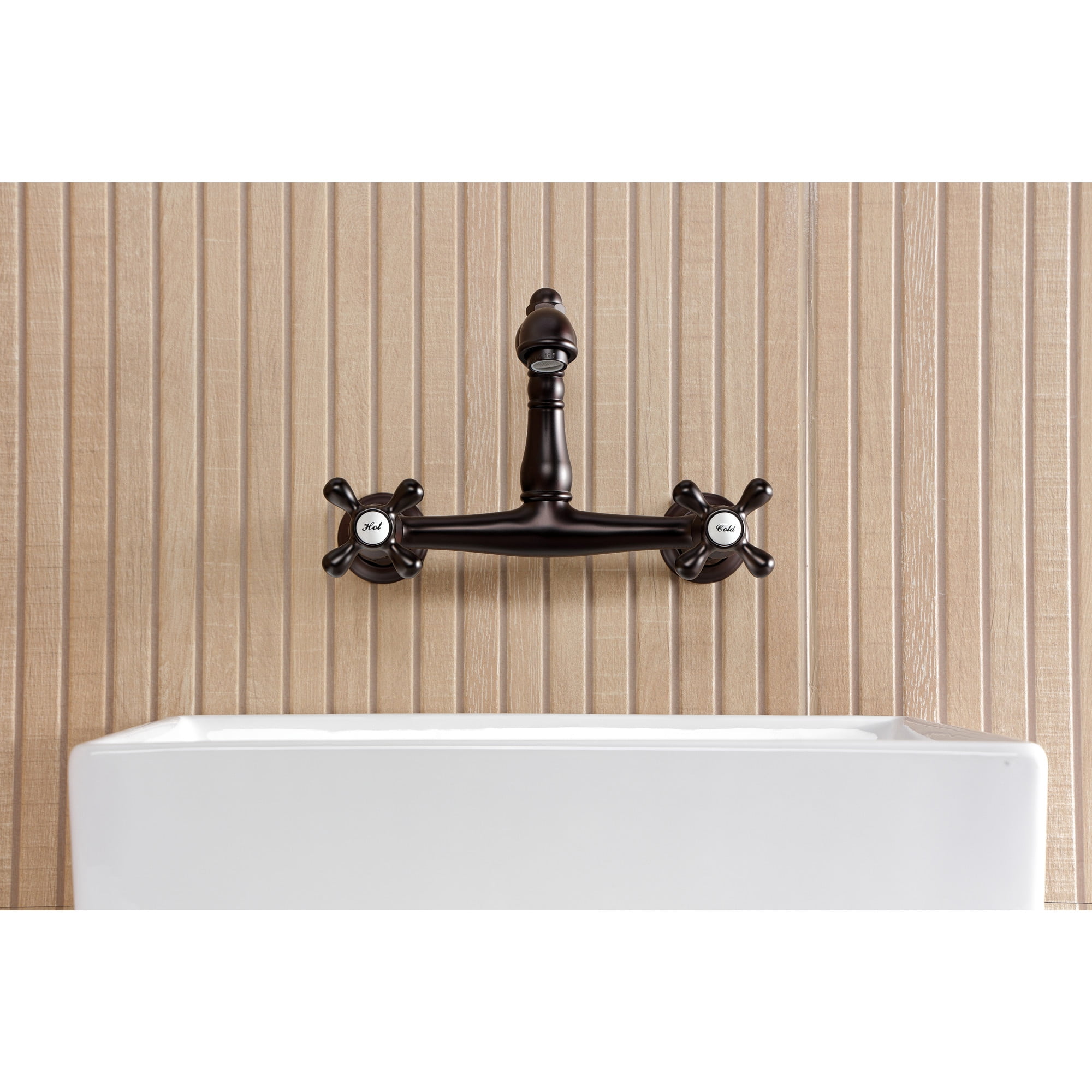 Kingston Brass KS7255AX English Country Double-Handle 2-Hole Wall Mount Bathroom Faucet in Oil Rubbed Bronze