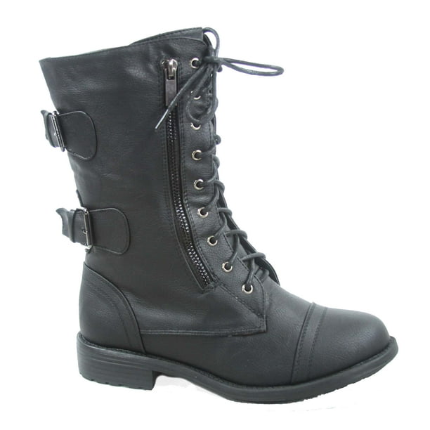 Pack-72 Women's Mid Calf Zipper Low Heel Combat Military Lace Up Boots ...