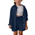 thumbnail image 3 of Iyufng Girls' Outfit Sets 2 Pieces, Solid Color Long Sleeve Button-Down Shirt and Shorts Set, Summer Casual Clothing Sets, 3 of 9
