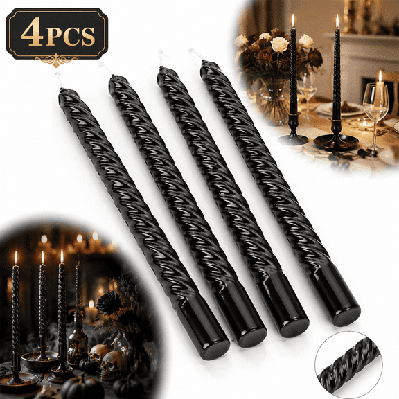 4Pcs Festival Candles, 10" Metal Style Black Taper Candles, Ture Dripless, Black Candlesticks, 8 hrs Clean Burning Long Candle Sticks