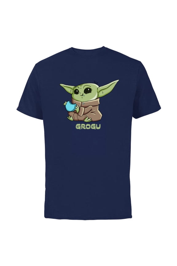The Mandalorian The Child Grogu Blue Macaron - Short Sleeve Cotton T-Shirt for Adults - Customized-Navy