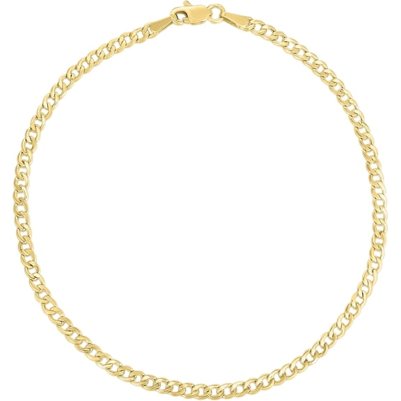 Floreo 10k Yellow Gold 2.5mm Hollow Cuban Curb Link Anklet or Bracelet