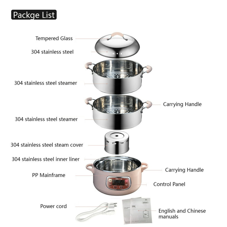 VEVOR Electric Food Streamer, 7.4qt Electric Vegetable Steamer with 2-Tier Stackable Trays, Food-grade Food Steamer for Cooki