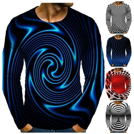 DDAPJ pyju Long Sleeve T Shirt for Men Big and Tall Novelty Graphic Tees Vintage 3D Optical Illusion Print T-Shirts Lightweight Crewneck Muscle Shirts Lightning Deals of Today White XXL