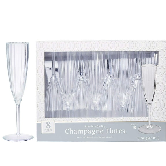amscan Champagne Plastic Champage Flute, 5oz, Clear