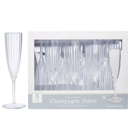amscan Champagne Plastic Champage Flute, 5oz, Clear
