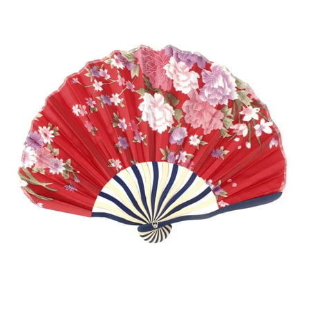 Womens Pennies - Women Bamboo Frame Peony Printed Seashell Shaped Summer Hand Folding Cooling Fan